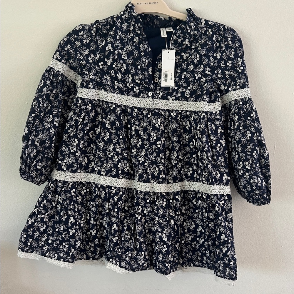 NWT Janie and Jack Floral Navy Dress with White Lace
